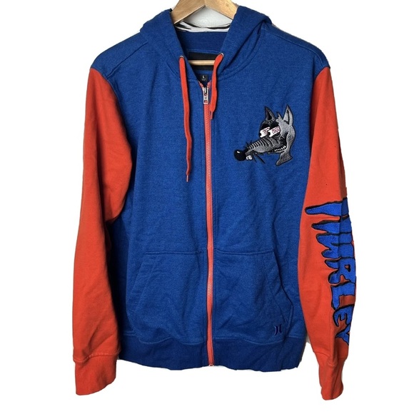 Hurley Signature Rat Yeah Buddy Blue Red Full Zip Hoodie Sweatshirt Men’s Large - Picture 1 of 9